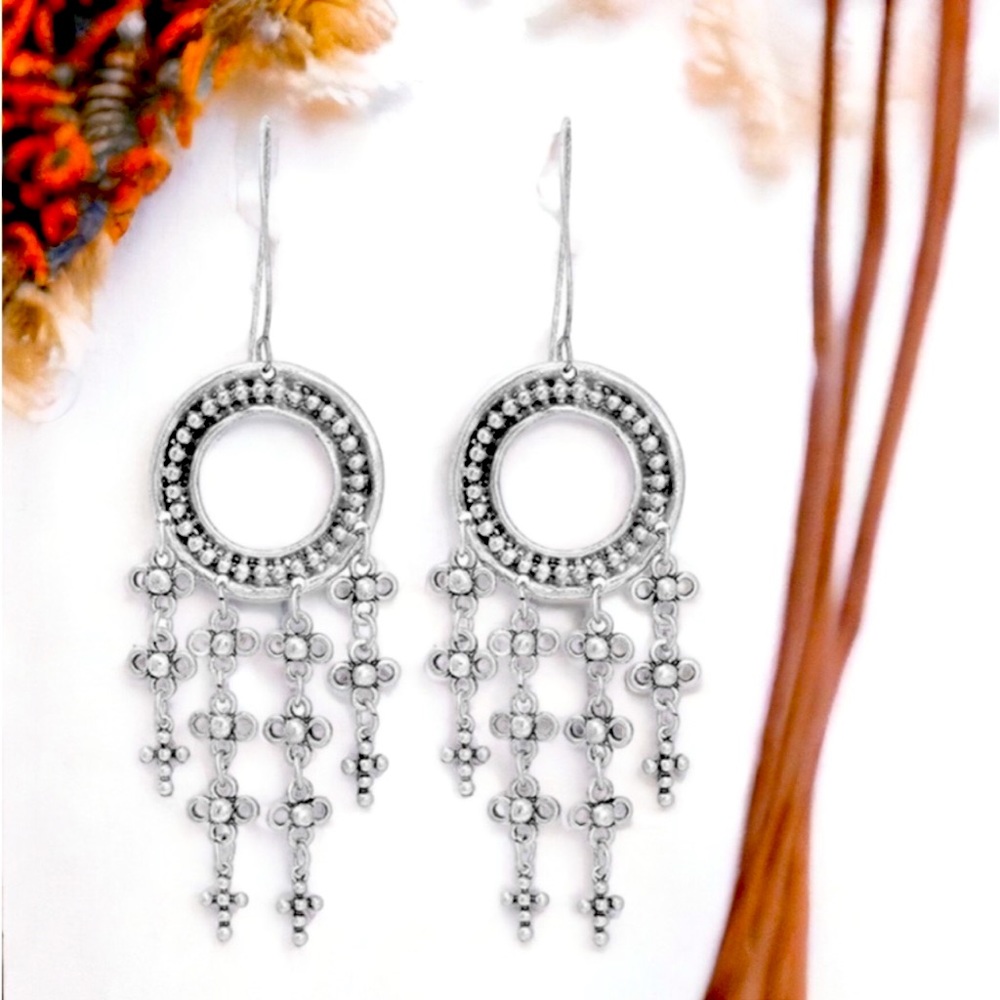 Moroccan Dangle Earrings Silver Boho Gypsy Tribal